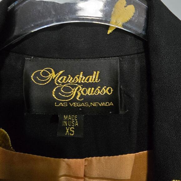 Vintage Marshall Rousso Blazer Black with Gold Embroidered Hearts 2 Button XS - Picture 4 of 9